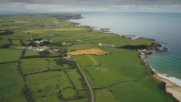 aerial landscape shot Irish Coast